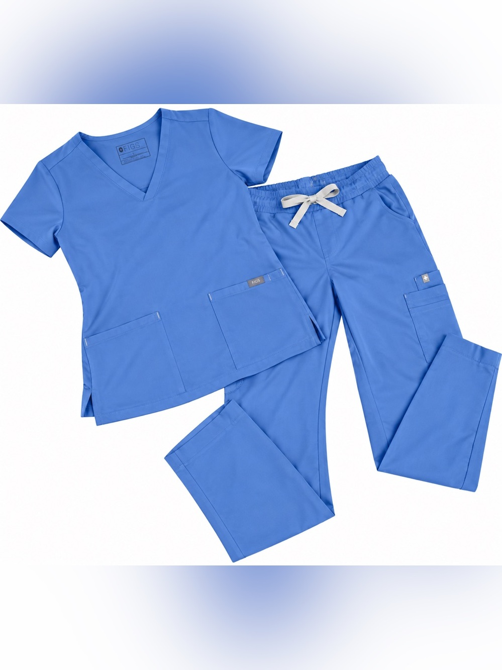 figs technical collection blue scrub set v-neck top & cargo pants size small
